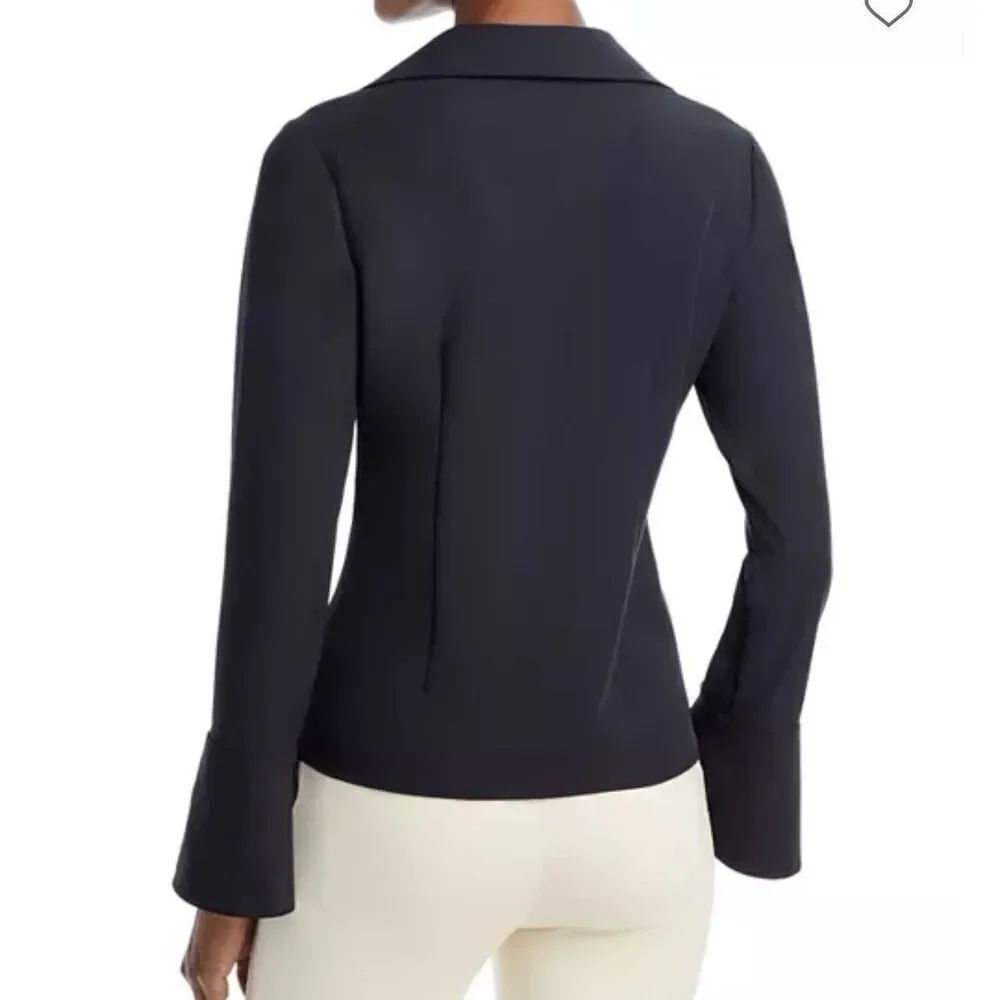 Cinq à Sept McKenna Twist Front Top Blouse Long Sleeve Collared V-Neck Black S - Picture 7 of 10